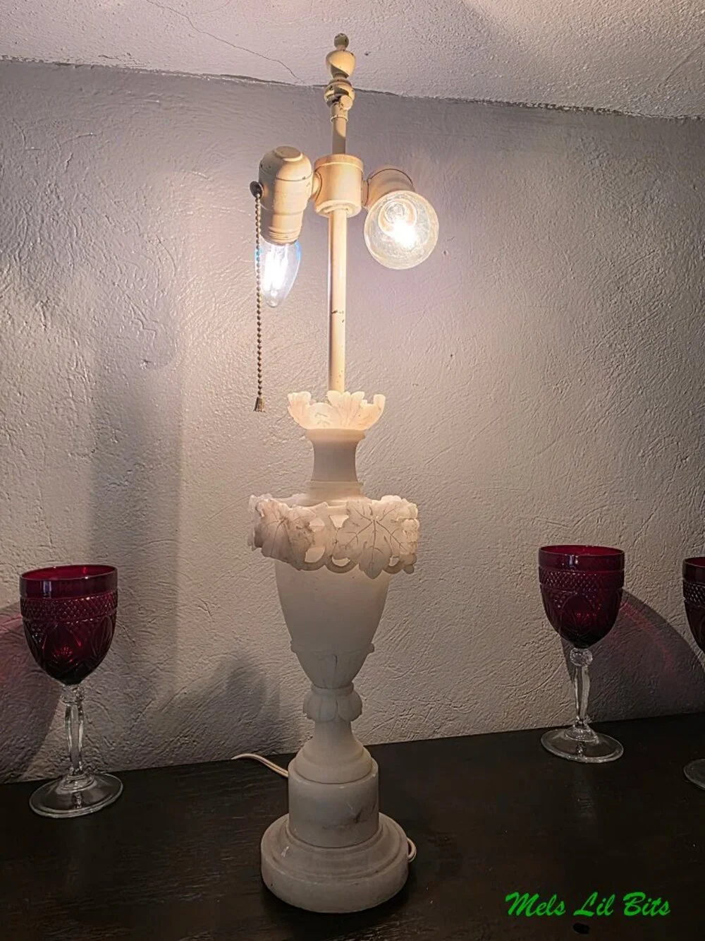 Vintage Italian Neoclassical Carved Alabaster Urn Table Lamp